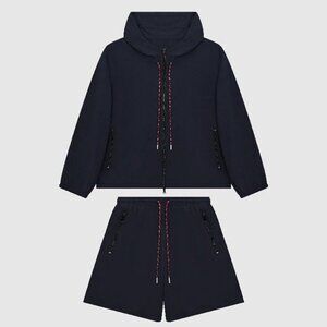 B.Sure Navy Blue Hooded Jacket And Shorts Set